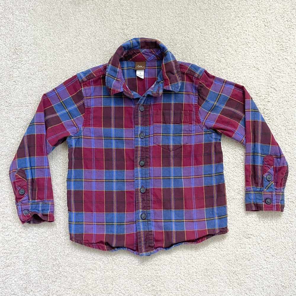 Tea Collection Plaid Button Up Shirt Sz 3